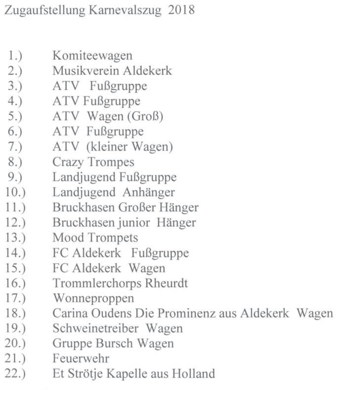 Karnevalsumzug 2018 Zugweg